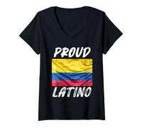 Womens Proud Latino Hispanic Heritage Month Columbia flag V-Neck T-Shirt