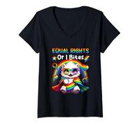 Womens Proud LGBT Or I Bites Costume Cat Rainbow Flag Supporter V-Neck T-Shirt