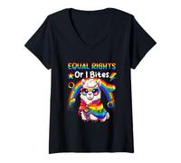 Womens Proud LGBT Or I Bites Costume Llama Rainbow Flag Supporter V-Neck T-Shirt