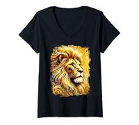 Womens Proud Lion Colourful and Abstract Artwork V-Neck T-Shirt