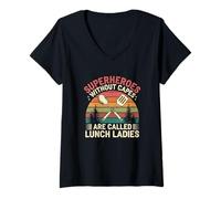 Womens Proud Lunch Lady Quote Superheroes Without Capes Saying V-Neck T-Shirt