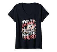 Women's Proud Mama of A Beautiful Herd Elephant Elephants V-Neck T-Shirt