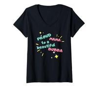 Women's Proud Mama to A Beautiful Bubba - Happy, Fun Mum Design V-Neck T-Shirt