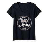 Womens Proud Member of The Bad Mom Club Funny Mothers Day Leopard V-Neck T-Shirt