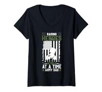Womens Proud Military Dad American USA Flag Soldier Veteran - Son V-Neck T-Shirt