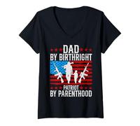 Womens Proud Military Dad American USA Flag Soldier Veteran - Son V-Neck T-Shirt