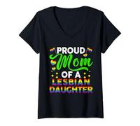 Womens Proud Mom of A Lesbian Daughter Mother Day LGBT Lesbian Flag V-Neck T-Shirt