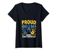 Women's Proud Mom World Down Syndrome Awareness Day Family Support V-Neck T-Shirt