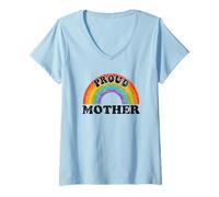 Womens Proud Mother Rainbow Art Groovy Vintage LGBT Ally Gay Kids V-Neck T-Shirt