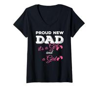 Womens Proud New Dad It's a Girl and Girl Twin Girls Daddy V-Neck T-Shirt