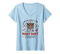 Women's Proud Night Shift Nurse Owl Appreciation Life ER ICU Day V-Neck T-Shirt