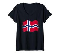 Womens Proud Norwegian Roots or Pride on 17 May for Norway Flag Day V-Neck T-Shirt