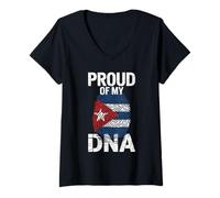 Womens Proud of My DNA Cuban Flag Pride V-Neck T-Shirt