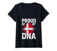 Womens Proud of My DNA Danish Roots Heritage Denmark V-Neck T-Shirt