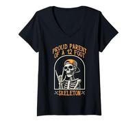 Womens Proud Parent of A 12 Foot Skeleton - Halloween V-Neck T-Shirt