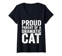 Womens Proud Parent of A Dramatic Cat Funny Cat Mom Cat Dad V-Neck T-Shirt