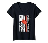 Women's Proud Postal Worker On The Route with a Patriotic Flag V-Neck T-Shirt