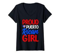 Womens Proud Puerto Rican Girl Puerto Rico Pride Youth Flag V-Neck T-Shirt