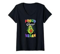 Womens Proud Queer Vegan Kawaii Plant Based Avocado LGBTQ Pride V-Neck T-Shirt