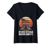 Womens Proud Retired Veteran Day Patriotic US Army Vintage American V-Neck T-Shirt