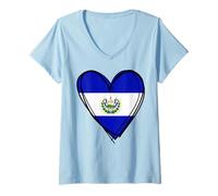 Womens Proud Salvadoran Boy Girl Mommy Hello El Salvador Flag Heart V-Neck T-Shirt