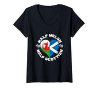 Women's Proud Scotland Wales Flag for Half Welsh Half Scottish Pride V-Neck T-Shirt