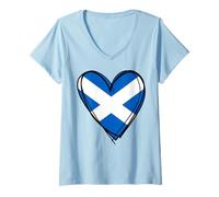 Womens Proud Scottish Boy Girl Sis Aunt Dad Mom Scotland Flag Heart V-Neck T-Shirt