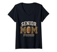 Womens Proud Senior Football Mom Leopard Mama Game Day Senior Night V-Neck T-Shirt