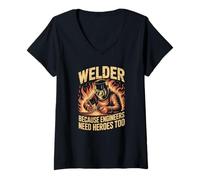 Women's Proud Skilled Labor Community with Workshop Message Welder V-Neck T-Shirt