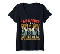 Womens Proud Son In Law Of A Awesome Mother In Law Child Retro V-Neck T-Shirt