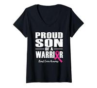 Womens Proud Son Of A Warrior Breast Cancer Awareness For My Family V-Neck T-Shirt