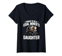 Womens Proud to Be A Coal Miner Daughter Coal Mining Pride V-Neck T-Shirt