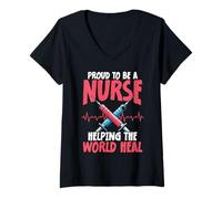 Womens Proud to Be a Nurse Helping The World Heal V-Neck T-Shirt