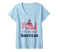 Womens Proud to Be an American Patriotic USA Flag 4th of July V-Neck T-Shirt