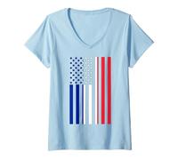 Womens Proud to Be French American Boy Girl Sister All Saints' Day V-Neck T-Shirt