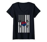 Womens Proud to Be Korean American Boy Girl Sister Chuseok Holiday V-Neck T-Shirt