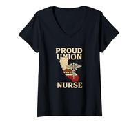 Womens Proud Union Nurse California Flag RN Labor Rights Design V-Neck T-Shirt