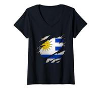 Women's Proud Uruguayan Designs | Torn Ripped Uruguay Flag V-Neck T-Shirt