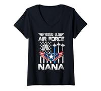 Womens Proud US Air Force Nana Flag Air Force Graduation Nana Tee V-Neck T-Shirt