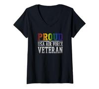 Women's Proud USA Air Force Veteran Rainbow Pride Flag LGBT V-Neck T-Shirt