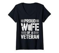 Women's Proud Veterans Wife Spouse Husband Veteran Support V-Neck T-Shirt