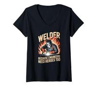 Women's Proud Welder Because Engineers Need Heroes Too V-Neck T-Shirt