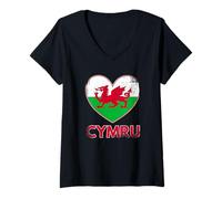 Womens Proud Welsh Roots - I Love Cymru (Weathered Style) V-Neck T-Shirt