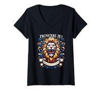 Womens Proverbs 28:1 Bible Verse Inspiration Bold as a Lion Design V-Neck T-Shirt