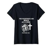 Womens Proverbs 28:1 -The Righteous Are Bold As a Lion Bible Verse V-Neck T-Shirt