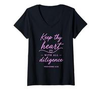 Women's Proverbs 4:23 Keep Thy Heart with All Diligence Bible Verse V-Neck T-Shirt