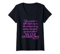 Women's Psalm 23:5 Scripture Prayer My Cup Overflows Bible Verse V-Neck T-Shirt