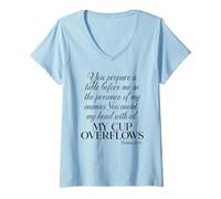Womens Psalm 23 5 You Prepare A Table My Cup Overflows Bible Verse V-Neck T-Shirt