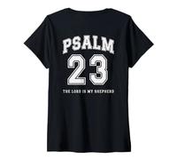 Women's Psalm 23 Christian Varsity The Lord is My Shepherd Verse V-Neck T-Shirt