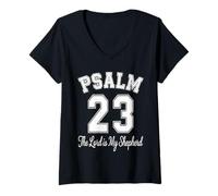 Womens Psalm 23 The Lord is My Shepherd Christian Faith Bible Verse V-Neck T-Shirt